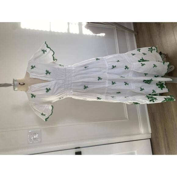 Anthropologie - Somerset White Eyelet Maxi Dress w/ Green Floral Embroidery, M - Picture 3 of 12